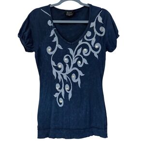 Tryst Graphic Tee Womens Small Y2K Excellent Studded Scroll Puff Sleeve